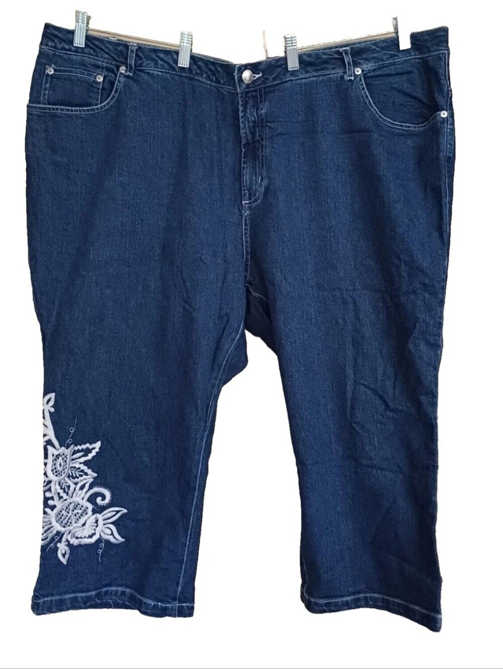 Venezia Denim Capri Jeans Women 28 Blue Embroidered Floral Y2K